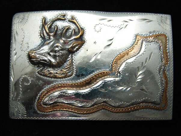 QJ09143 VINTAGE 1970s **DEER** ENGRAVED WESTERN & COWBOY BELT BUCKLE