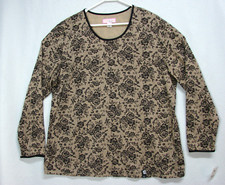 New KOI Scrubs by Kathy Peterson Beige Black Floral Long Sleeve Top Plus Sz 3X