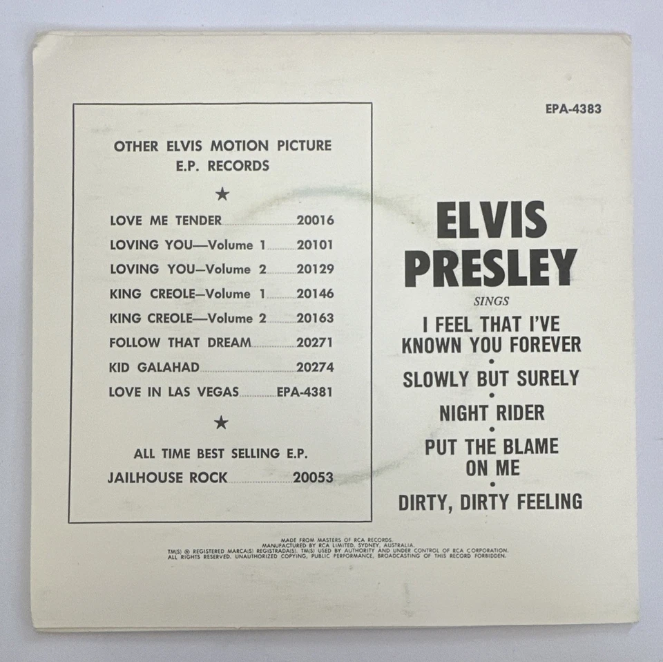 Elvis Presley ~With The Jordanaires - Tickle Me 7" EP Australian Issue EX / VG+ - Image 3 of 4