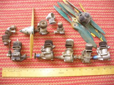 Vintage Lot 6 Model Airplane Engines Parts & Propellers Indian Chief Vivell 35 +