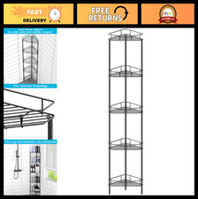 5-Tier Corner Shower Caddy Organizer Shelf with Hooks, Bathroom Storage Rack, Bl