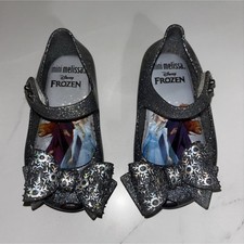 Mini Melissa Disney Frozen Glitter Bow Snowflake Girls Mary Jane Shoes Size 6 t