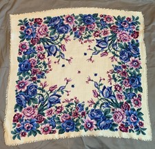 VTG Scarf Purple Blue Pink Roses Flowers 30  Square Floral