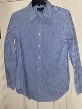 Ralph Lauren Boys Blue White Long Sleeve Button Up Shirt Size L 14-16