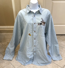 Vintage 90s Warner Bros Looney Tunes Embroidered Denim Shirt Men  s XL Pocket