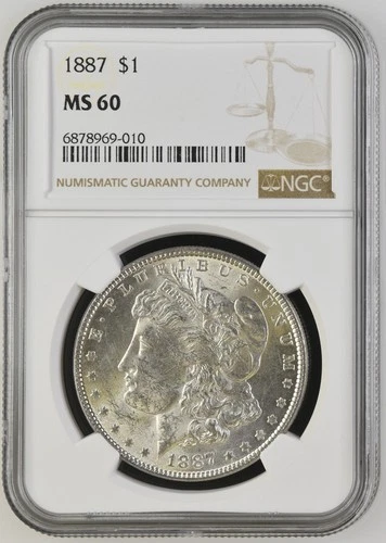 1887 P Morgan Silver Dollar NGC MS60 Graded US Coin Slab Brown Label BEAUTIFUL