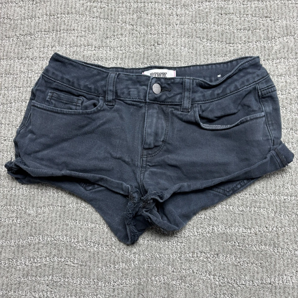 Pantalones Cortos ROSA Victoria's Secret Para Mujer 2 Denim Envejecido Tiro Alto Dobladillo Deshilachado Foto 2 de 4