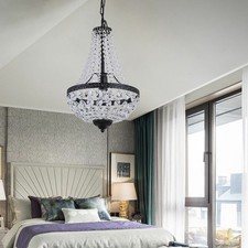 Crystal Chandelier Ceiling Light Pendant Light Black Lamp Height Adjustable UK