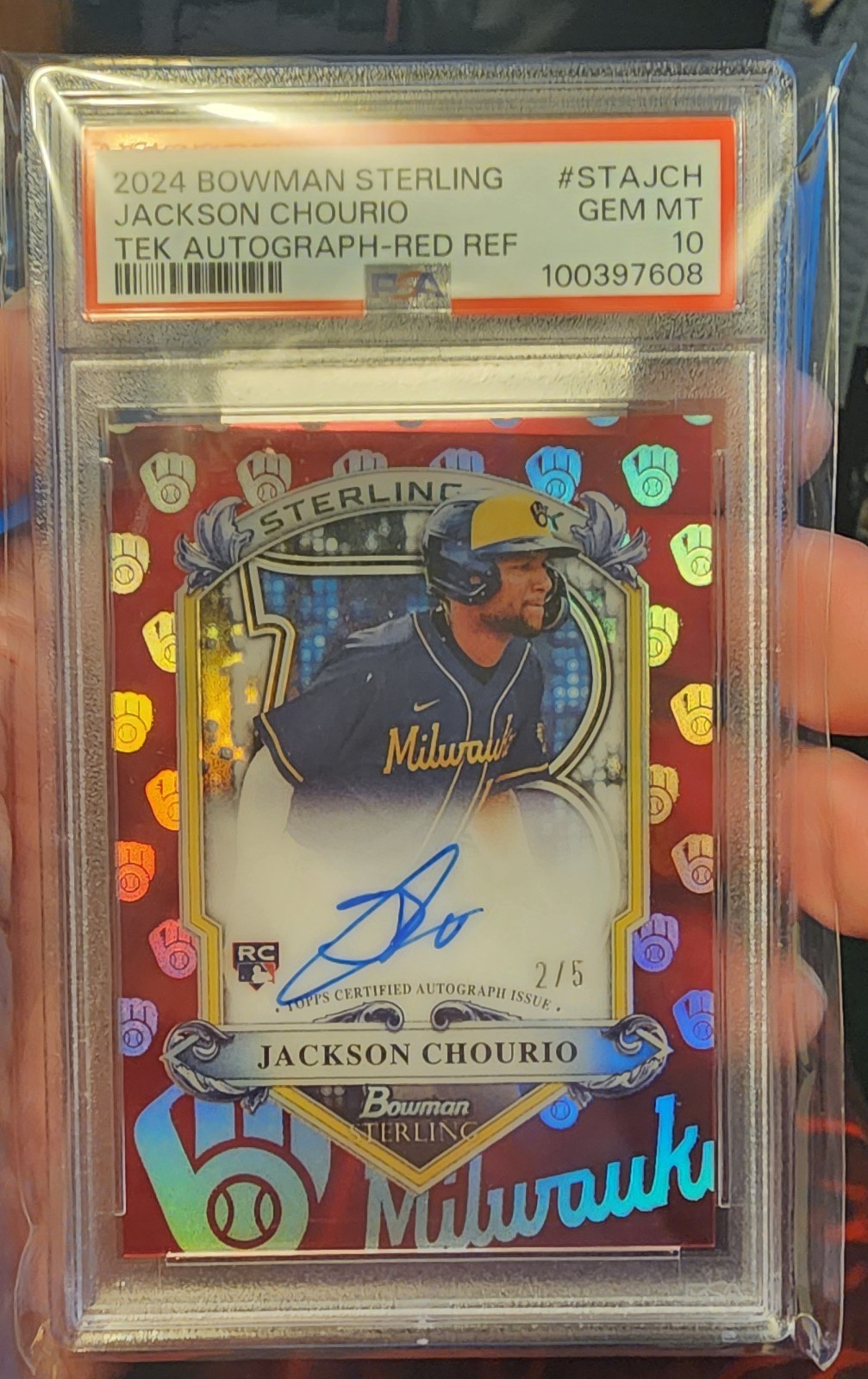 Jackson Chourio PSA 10 AUTO Red Ref 2024 Bowman Sterling Tek Rookie 2/5 POP 3