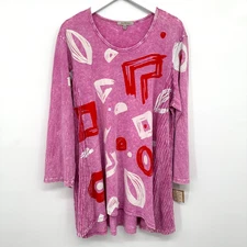 Jess & Jane Tunic Top Shirt 1X Knit Artsy Statement Lagenlook Whimsical New FLAW