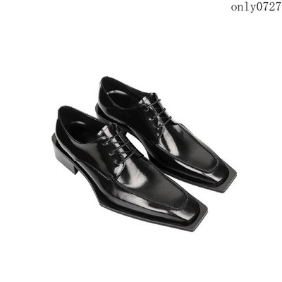 Mens Real Leather Square Toe Lace Up Business Derby Shoes Formal British 2025
