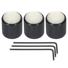 Guitar Bass Dome Knobs White Shell Top 6mm Black Metal Volume Tone Control 3Pcs
