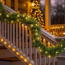 9ft Pre-Lit Christmas Garland, Artificial Lighted Norfolk Pine Garland with M...