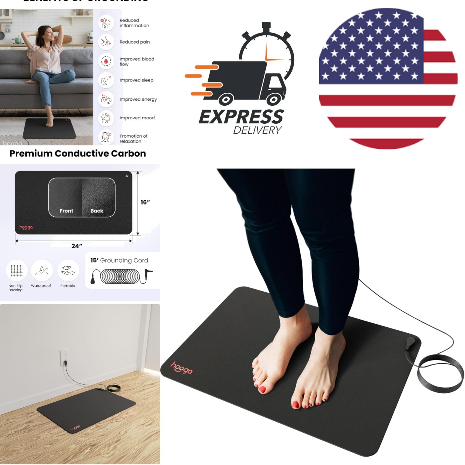 Wellness Grounding Mat with Slip Resistant Surface for Daily Use and Relaxation