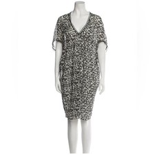 Tory burch silk dress coverup tan beige black v neck short sleeve flowy XS Small