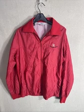 Vintage Izod Lacoste Windbreaker Medium Red Full Zip Collared Ferris State RX
