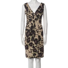 RED Valentino Khaki Green Beige Black Leopard Print Faux Wrap Sheath Dress 46/8