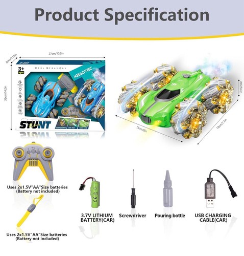 Remote Control Car 10-in-1 Functions 2.4GHz Stunt Car Double-Sided 360° Rolling - Picture 2 of 7