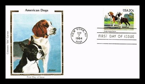 US COVER FIRST DAY OF ISSUE COLORANO SILK AMERICAN DOGS BEAGLE & BOSTON TERRIER