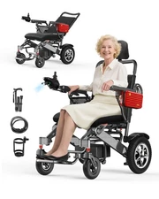 30 Miles Reclining Electric Wheelchair for Adults with Headrest, Silver