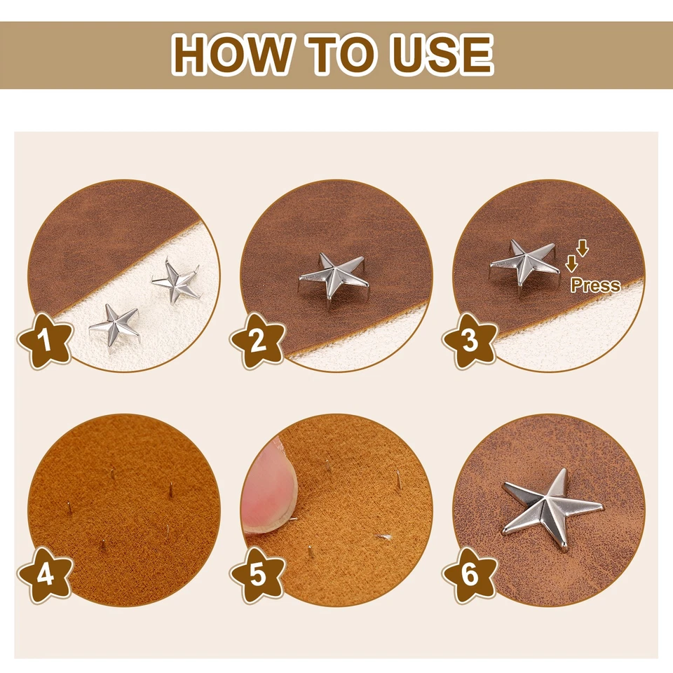 50 piezas remaches Star Studs, 15 mm metal 5 garras cabeza de clavo punk remache perno, bronce Foto 4 de 4