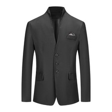 Mens Stand-up Collar Dress Blazer Long sleeve Coat Single Breasted Slim Jacket