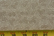 By 1/2 Yd, 44" Wide, Vintage, Tan Print on Cream Quilt Cotton, Oakhurst, M5669