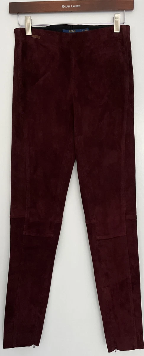 POLO RALPH LAUREN Leather Lamb Suede Burgundy Stretch Skinny Pant
