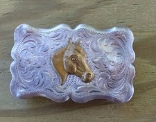 Vintage Diablo Sterling Silver Brass Horse Head Western Belt Buckle