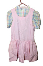Vintage Handmade Smock Dress Size 6/7/8 Pastel Floral Flowers Prairie Pink 2 Pc
