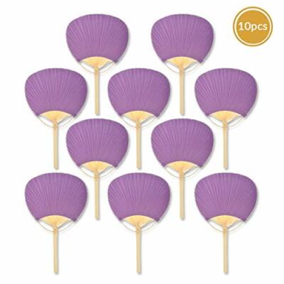 Quasimoon 9'' Purple Paddle Paper Hand Fans for Weddings (10 Pack) by PaperLan...