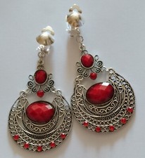 Ohrclips grün | rot lila Strass 8 cm lang 1 Paar Ohrringe BOHO Modeschmuck Clips