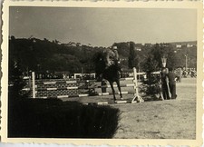 PHOTO ANCIENNE - VINTAGE SNAPSHOT - SPORT CHEVAL ÉQUITATION SAUT OBSTACLE -HORSE