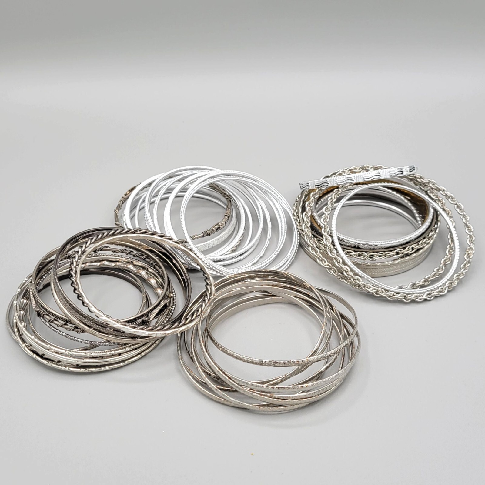 Silver Tone Assorted Bangle Bracelets Set Of 40 W… - image 1