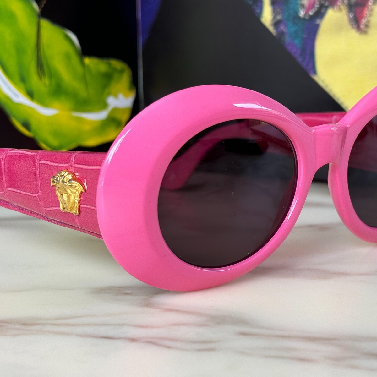 VERSACE スクエア サングラス パープル ピンク ヴィンテージ VERSACE Vintage Sunglasses Purple Pink Strass Rhinestone