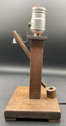 Antique wood Handmade Water Well Pull Chain Table Lamp Rusic Farmhouse Decor 9" - Picture 4 of 12