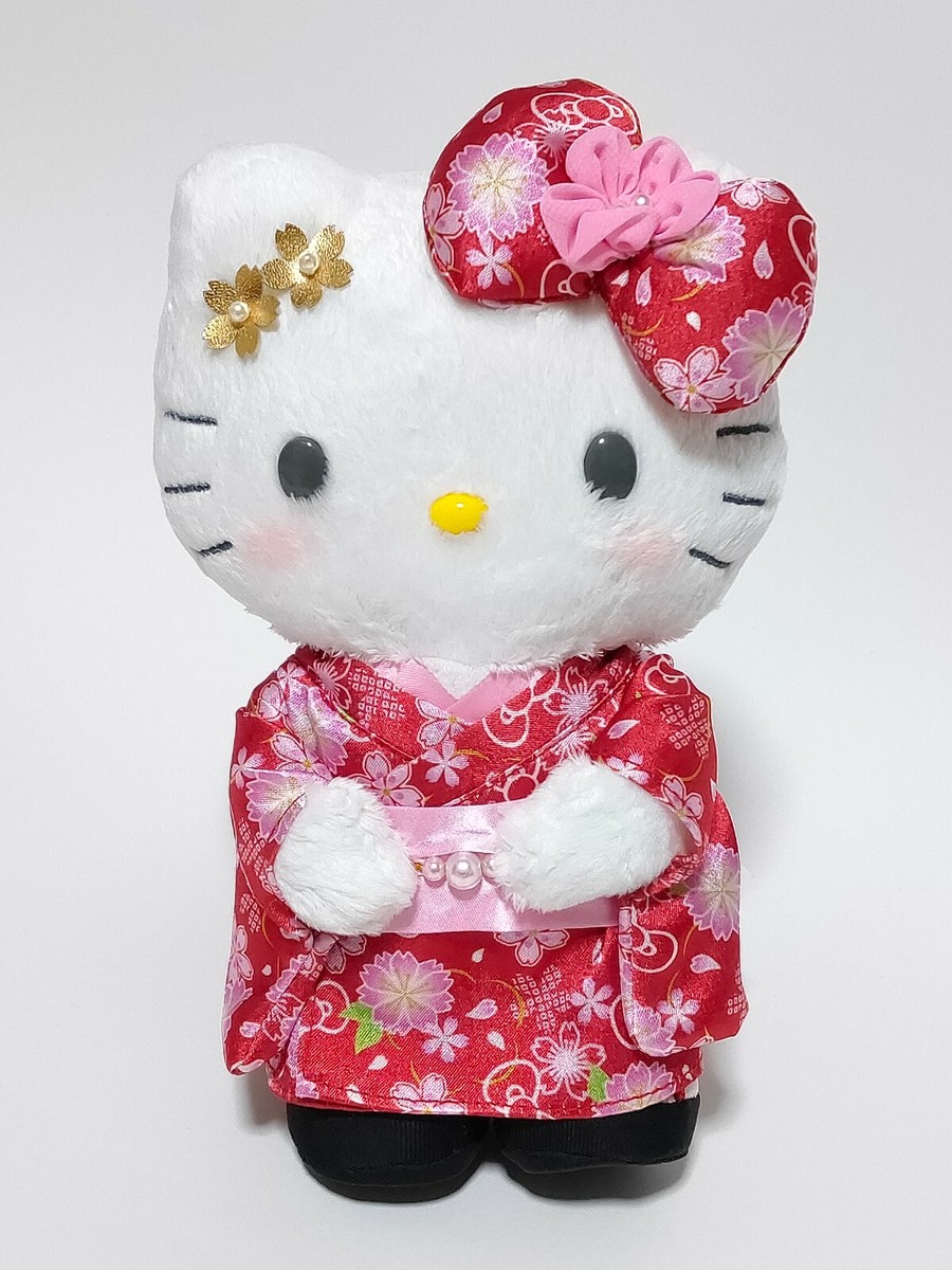 Hello Kitty Plush Stuffed Doll Kimono Cherry Blossom Sanrio Japan