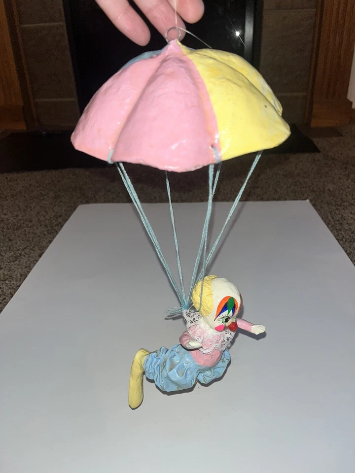 Payaso payaso paracaídas papel maché vintage colores infantiles, regalo muy único unisex Foto 4 de 4