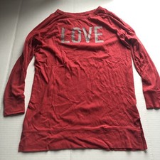 Victoria  s Secret Red Love Glitter Graphic Long Sleeve Sleepshirt Sz S A2744