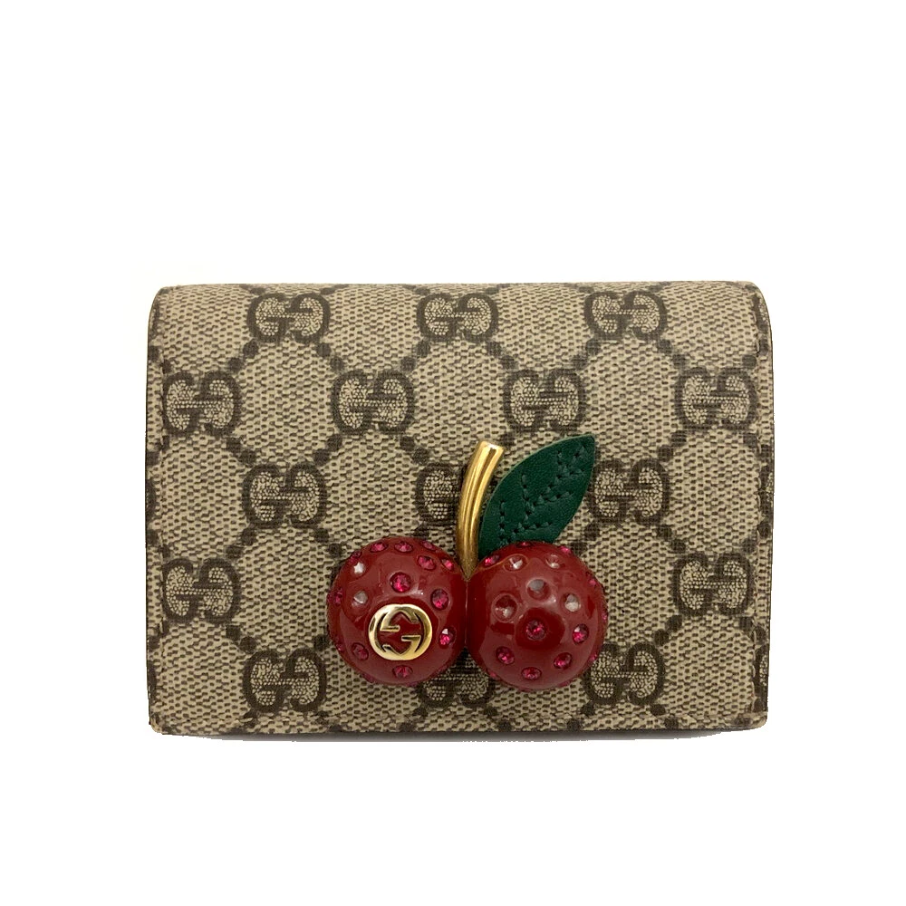 Portefeuille double pli PVC beige GUCCI GG Supreme Cherry/8BD1247