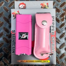 Combo Gift Set Rechargeable Stun Gun + Pepper Spray w LED LIGHT + PINK CASE NEW