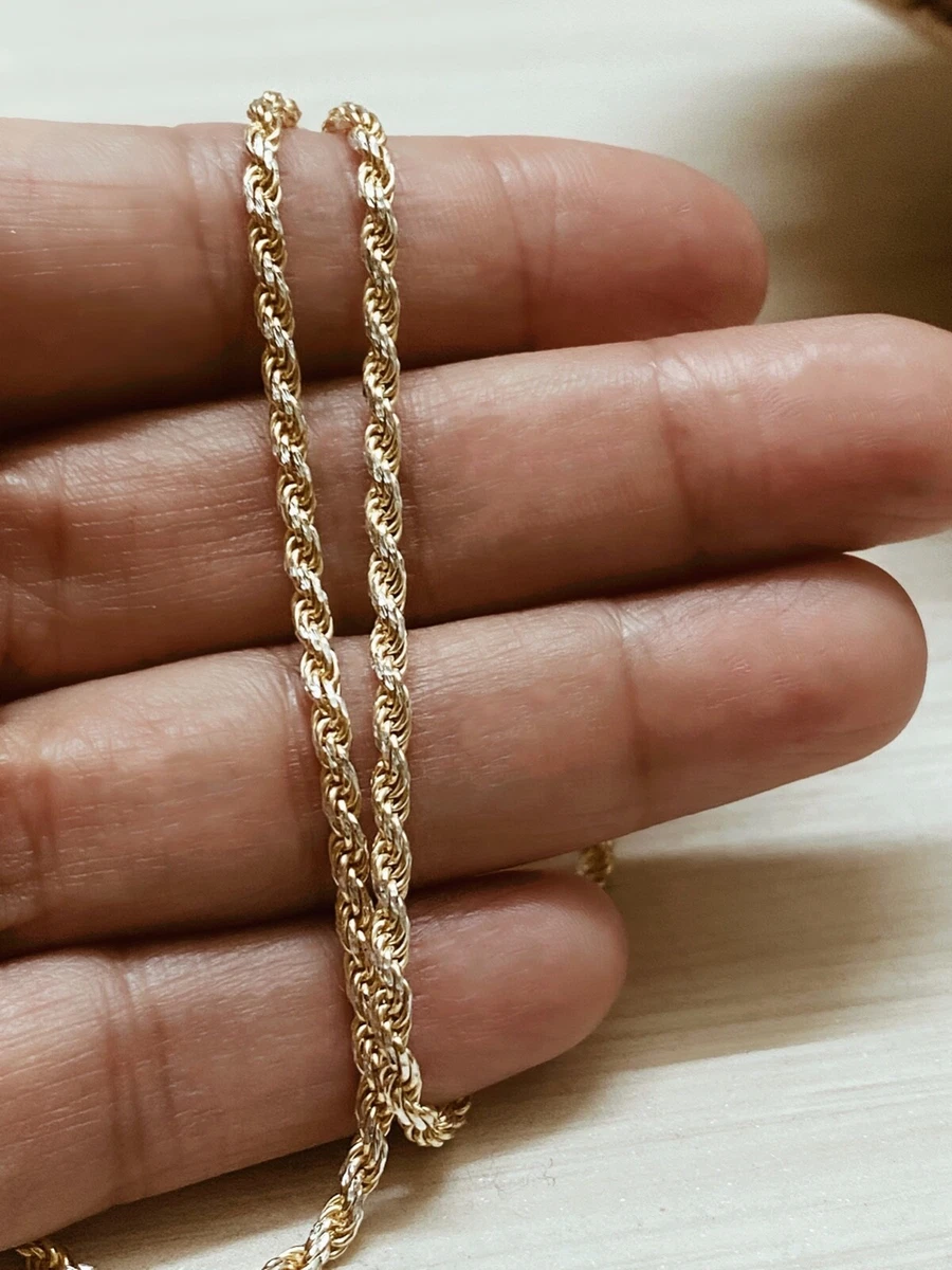 14K Yellow Gold Rope Chain over Silver Gold Diamond Cut Chain