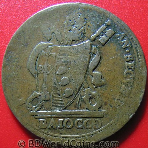 1802 VATICAN PAPAL ITALIAN STATES 1 BAIOCCO VERY RARE! COPPER COIN 11.8gr 34mm - Picture 2 of 2