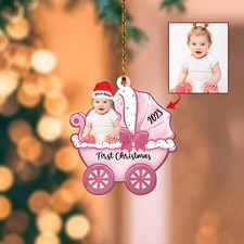 Baby's 1st Christmas Ornament, Photo Baby Girl Carriage Hanging Ornament Decor