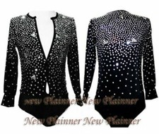 M327 M size Ballroom Men Latin Salsa Dance Competition Shirt black Sleeve