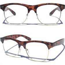 Classic Half Frame Brow CLEAR LENS GLASSES Horn Rim Retro Tortoise Shell Demi