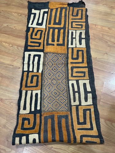 genuine 9 feet African Congo Kuba Raffia cloth fabric natural woven handmade - Picture 8 of 10