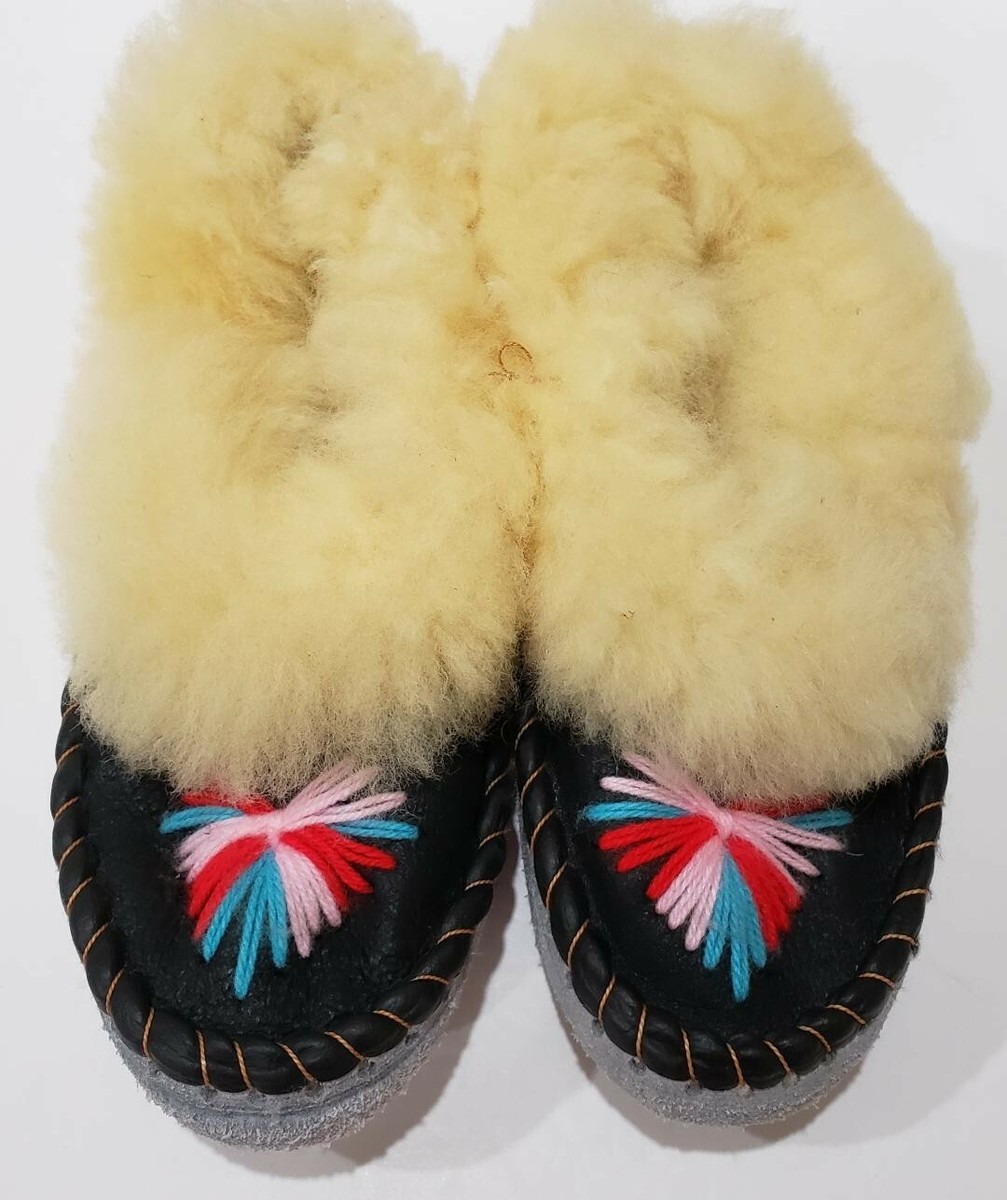 New Womens Sheepskin Leather Moccasin Slippers Hand Made in Poland