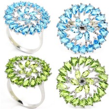 Sterling Silver.925 Swiss Blue Topaz OR Green Peridot Ring.