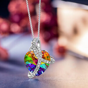 Color Changing Heart Necklace 18k White Gold Rainbow Crystal 18 Italy Ebay